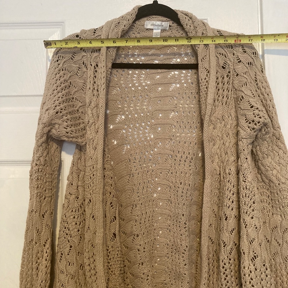Dress Barn Women's Tan Lace open front Cardigan Sweater - Size Large - Picture 4 of 5